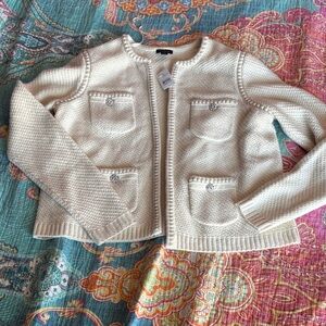 Ann Taylor Factory Ivory Knit open front Cardigan